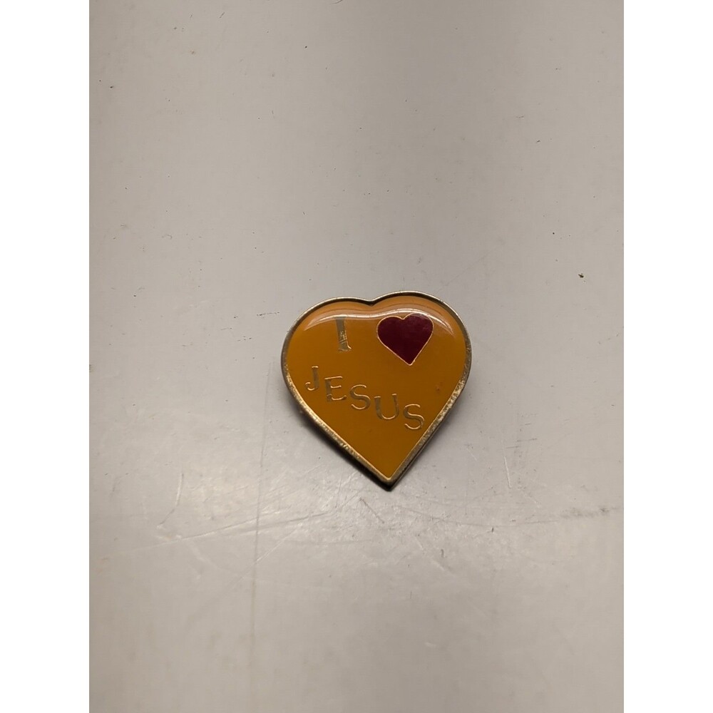 VTG Lapel Pin Yellow Enameled Heart With I Heart JESUS On It
